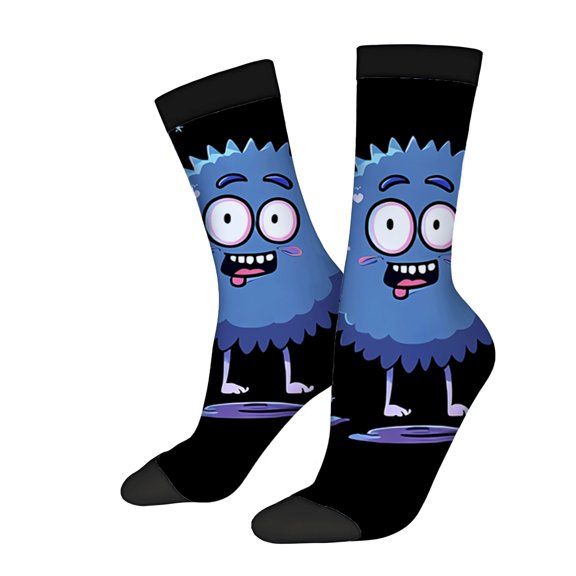 Unisex Trendy Socks - 2 Pairs of Fun Cartoon Character Design Blue Spiky Hair with Playful Expression Perfect for All Seasons
