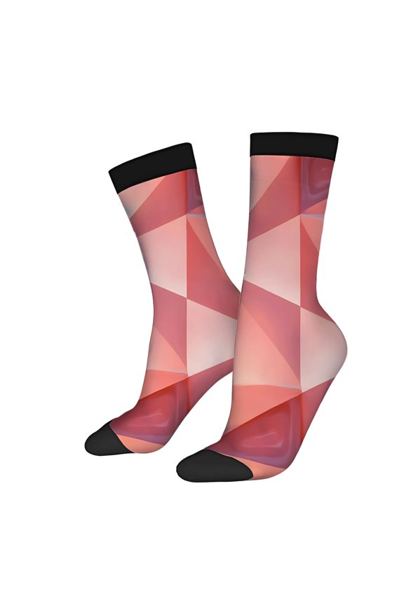 Unisex Trendy Socks - 2 Pairs of Geometric Pattern Socks in Shades of Pink and Red with Black Toe Caps and Cuffs Perfect for All Seasons