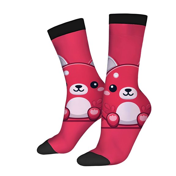 Unisex Trendy Socks - 2 Pairs of Vibrant Pink Cartoon Bear Design Cheerful & Whimsical Perfect for All Seasons