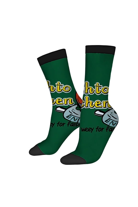 Unisex Trendy Socks - 2 Pairs of Whimsical Green Socks with Cartoon Camera Lens Design Playful ' Photo to Video ' Text Perfect for All Seasons