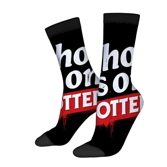 Unisex Trendy Socks - 2 Pairs with Bold Black Background Stylish White & Text Eye - Catching Red Banner Design