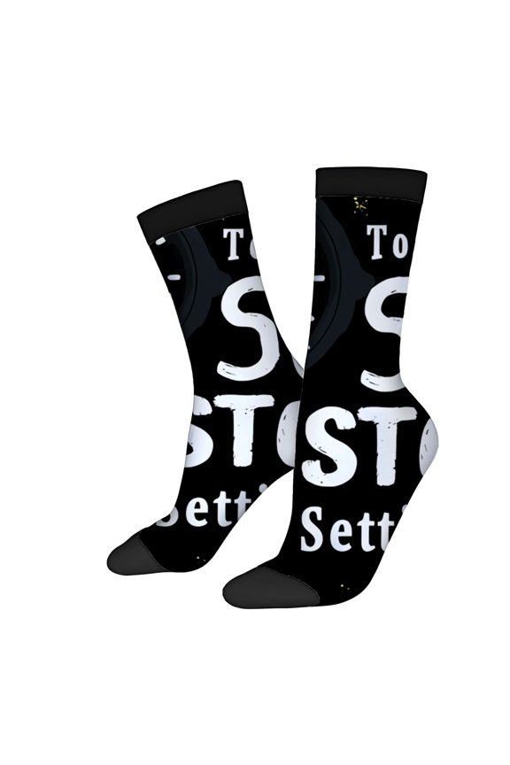 Unisex Trendy Socks - 2 Pairs with Bold Distressed ' To ' and ' Sett ' Text on Black Background Perfect for All Seasons