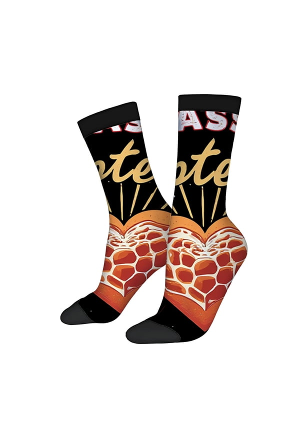 Unisex Trendy Socks - 2 Pairs with Bold ' VASAK ' Text & Heart Pattern Design in Orange/Red Perfect for All Seasons