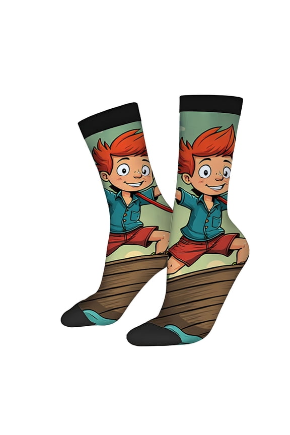 Unisex Trendy Socks - 2 Pairs with Cartoon Character Design Vibrant Colors Perfect for All Seasons Fun & Adventurous Style