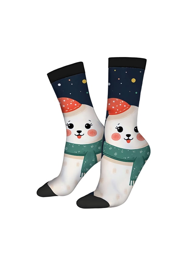 Unisex Trendy Socks - 2 Pairs with Festive Cartoon Snowman Design Colorful Winter Theme Perfect for All Seasons