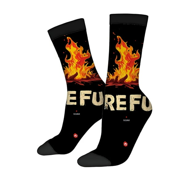 Unisex Trendy Socks - 2 Pairs with Fiery Flame Design Bold ' FURE ' Text Textured Look Perfect for All Seasons