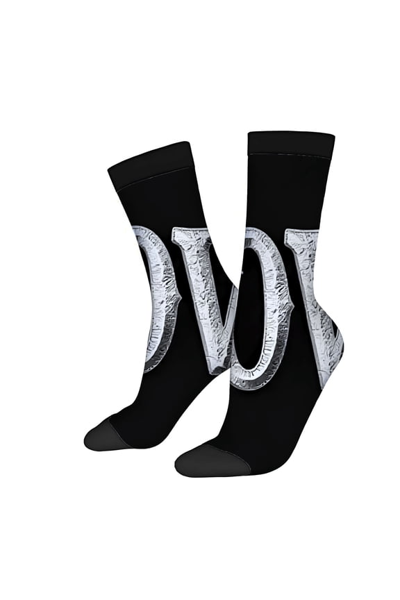 Unisex Trendy Socks - 2 Pairs with Intertwined ' V ' & ' O ' Silver Design Ribbed Top Pointed Toe Perfect for All Seasons