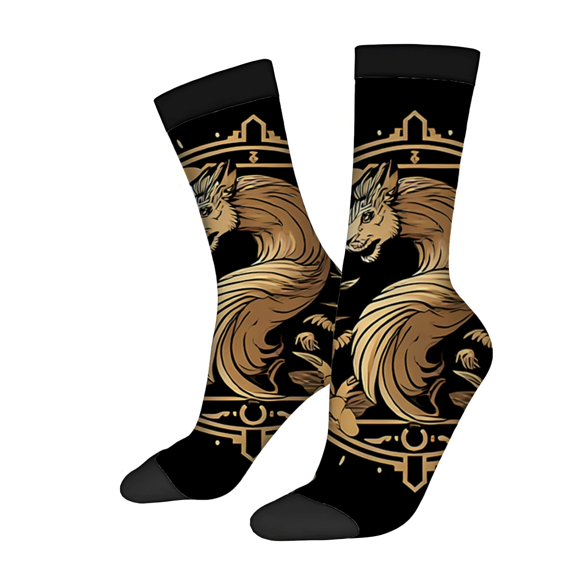 Unisex Trendy Socks - 2 Pairs with Intricate Golden Dragon Design & Geometric Border Stylish Mixed Color for All Seasons