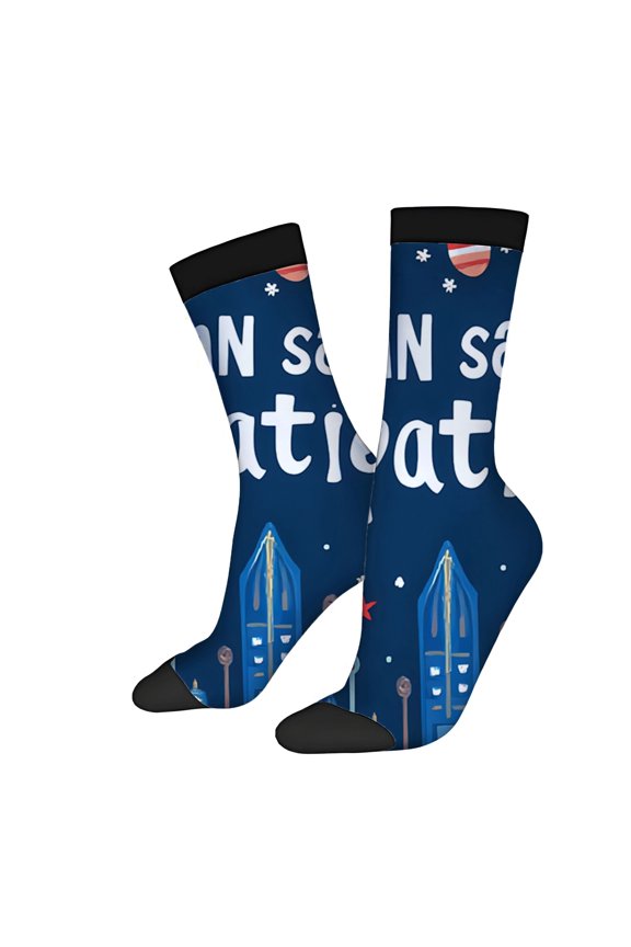 Unisex Trendy Socks - 2 Pairs with Playful Blue Sky & Stars Design Red Planet Black Toe Caps Perfect for All Seasons