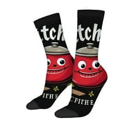 JANE YI Unisex Trendy Socks - 2 Pairs with Playful Cartoon Red Pot Design Smiling Face Wooden Green Leaves Perfect for All Seasons