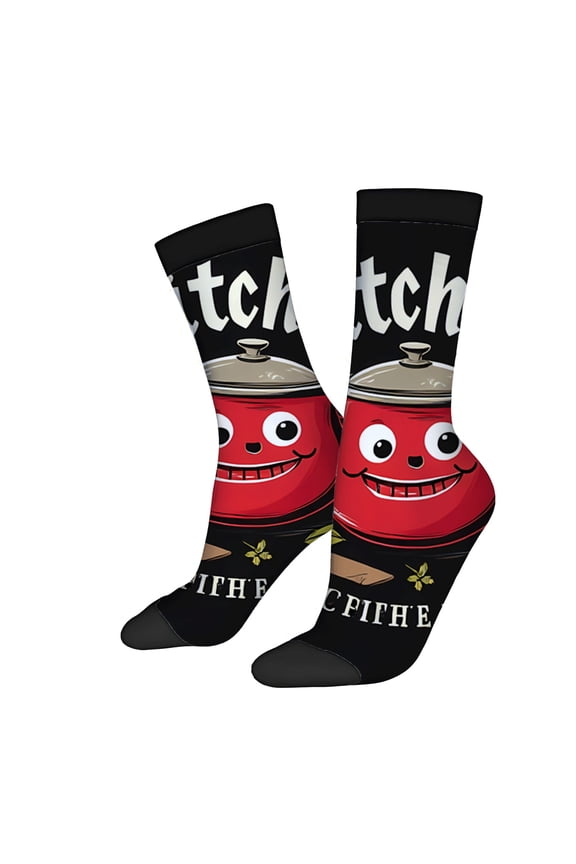 Unisex Trendy Socks - 2 Pairs with Playful Cartoon Red Pot Design Smiling Face Wooden Green Leaves Perfect for All Seasons