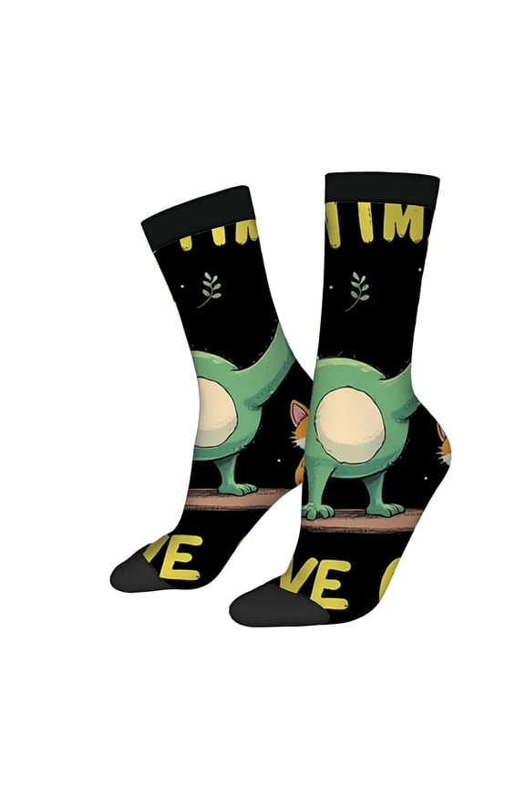 Unisex Trendy Socks - 2 Pairs with Playful Design ' IT ' S TIME ' & ' LOVE ' Text Perfect for All Seasons Mixed Colors
