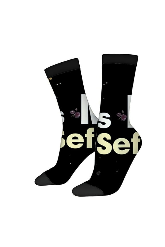 Unisex Trendy Socks - 2 Pairs with Playful ' Is Self ' Text Purple Fish & Bubbles Design Perfect for All Seasons