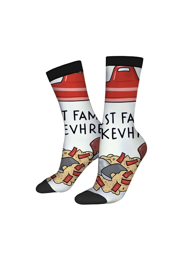 Unisex Trendy Socks - 2 Pairs with Playful Red & White Cap Design Hammer Illustrations Black Toe Caps Perfect for All Seasons