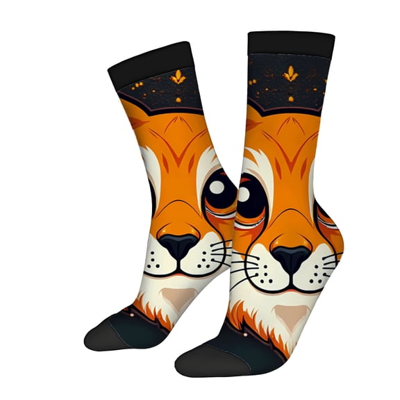Unisex Trendy Socks - 2 Pairs with Vibrant Fox Design Playful Expression and Fleur - de - Lis Pattern Perfect for All Seasons