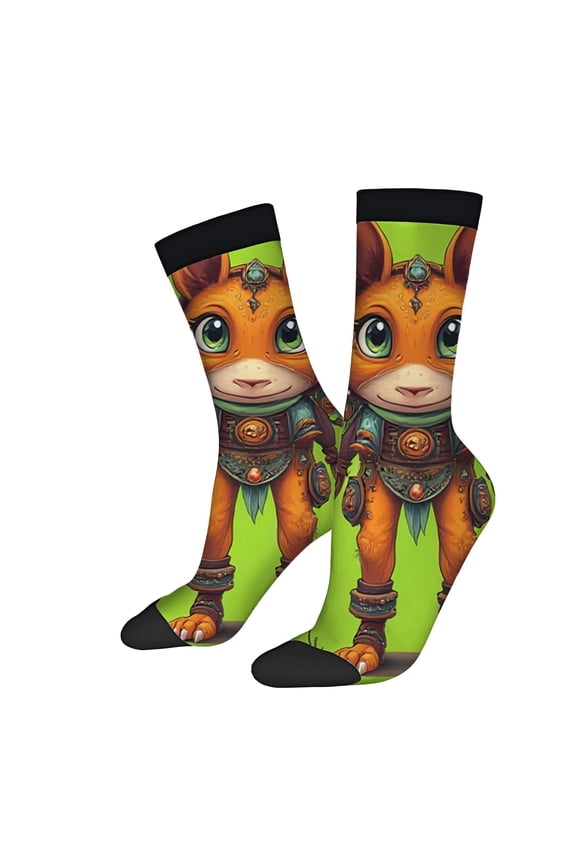 Unisex Trendy Socks - 2 Pairs with Vibrant Fox/Wolf Design in Bright Green Background Perfect for All Seasons