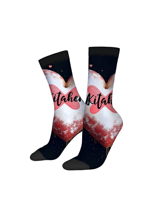 Unisex Trendy Socks - 2 Pairs with Vibrant Heart Design Dripping Effect Stylish ' Itahah ' Text Perfect for All Seasons