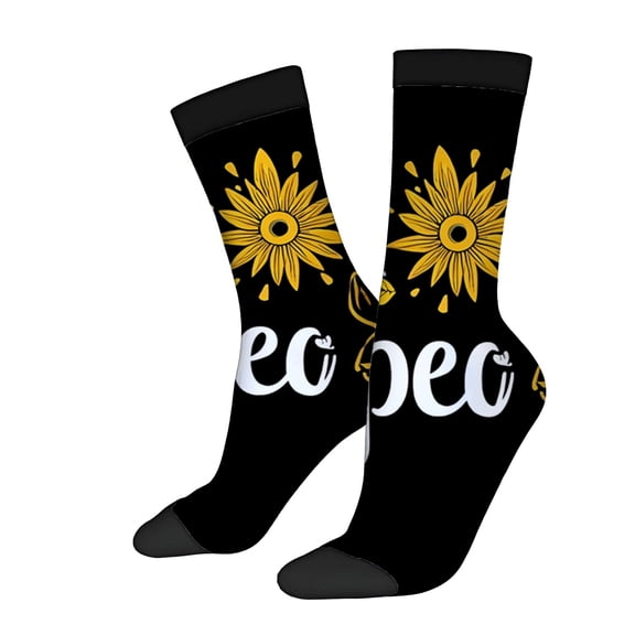 Unisex Trendy Socks - 2 Pairs with Vibrant Sunflower Design Eco - Friendly Pointed Toe Ribbed Cuff Perfect for All Seasons