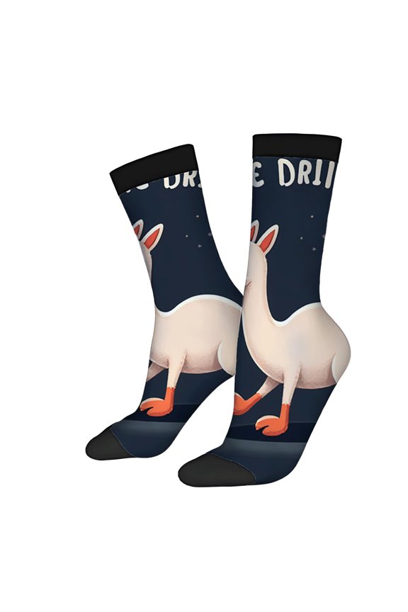 Unisex Trendy Socks - 2 Pairs with White Camel Design Orange Red Nose on Dark Background Perfect for All Seasons