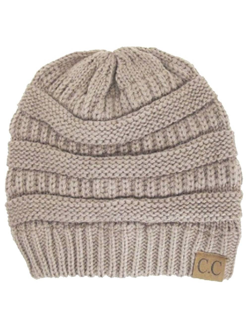 Unisex Trendy Warm Chunky Soft Stretch Cable Knit Beanie, Beige