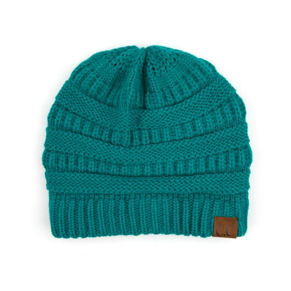 Unisex Trendy Warm Chunky Soft Stretch Cable Knit Slouchy Beanie Skully (Gift Set- Teal & Black)