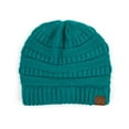 thumbnail image 1 of Unisex Trendy Warm Chunky Soft Stretch Cable Knit Slouchy Beanie Skully (Gift Set- Teal & Ivory), 1 of 4