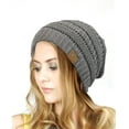 thumbnail image 1 of Unisex Trendy Warm Chunky Soft Stretch Cable Knit Slouchy Beanie Skully - Light Melange Gray, 1 of 3