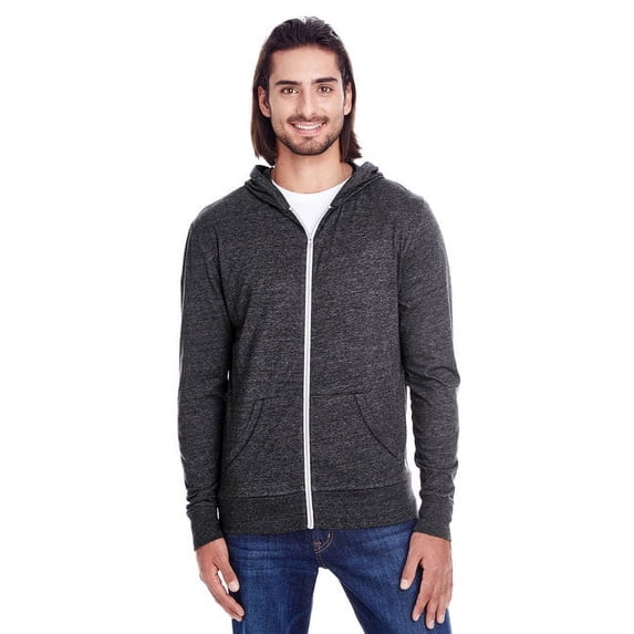 Unisex Triblend Full-Zip Light Hoodie - BLACK TRIBLEND - L