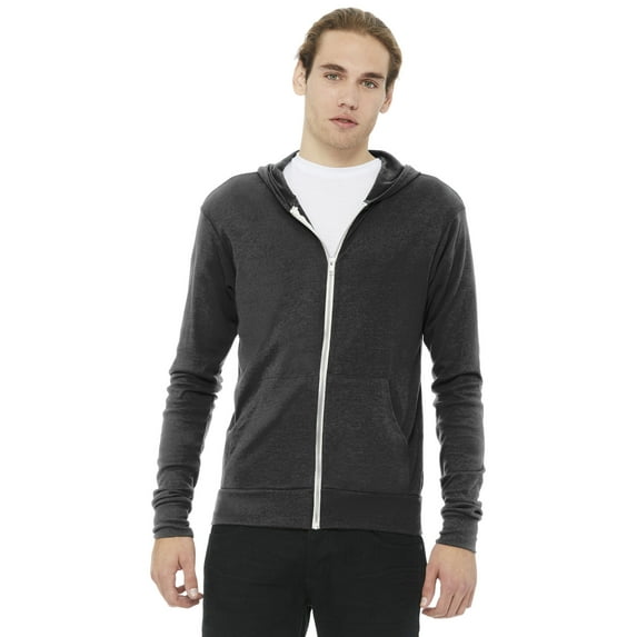 Unisex Triblend Full-Zip Lightweight Hoodie - CHAR-BLACK TRIB - L