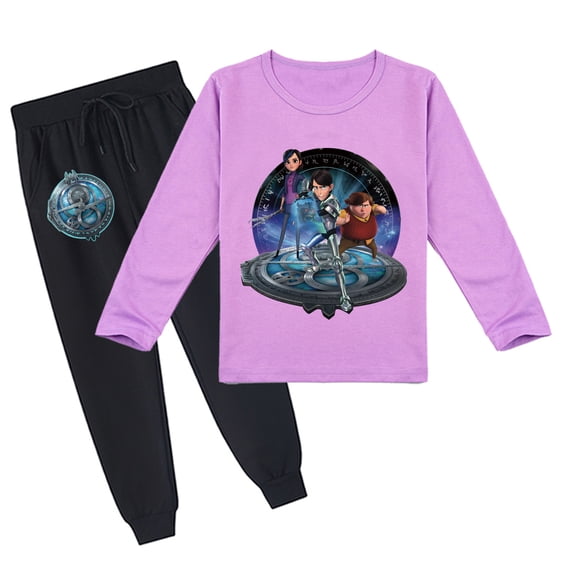 Unisex Trollhunters Children's Breathable Long Sleeve T-shirt and Pants Outfit for Spring Autumn