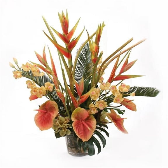 Unisex Tropical in Glass Flower Pot - Green