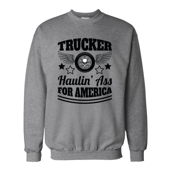 Unisex Trucker Haulin Ass For America Skull Tire Adult Crew Neck Sweatshirt-Oxford Grey-large