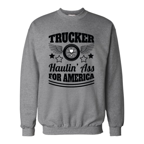 Unisex Trucker Haulin Ass For America Skull Tire Adult Crew Neck Sweatshirt-Oxford Grey-small