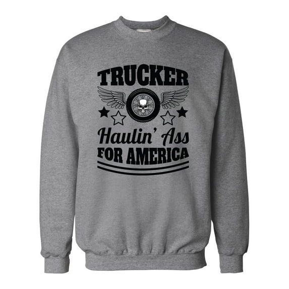 Unisex Trucker Haulin Ass For America Skull Tire Adult Crew Neck Sweatshirt-Oxford Grey-xxl