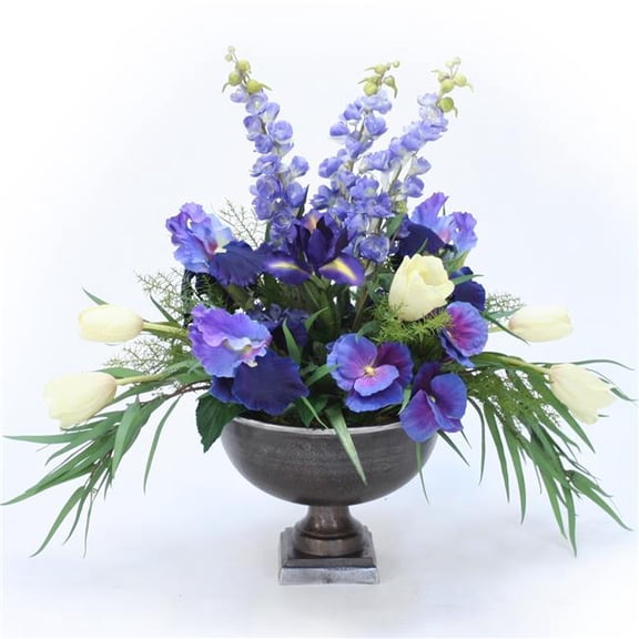 Unisex Tulips, Pansies & Iris in Hampton Urn - Green