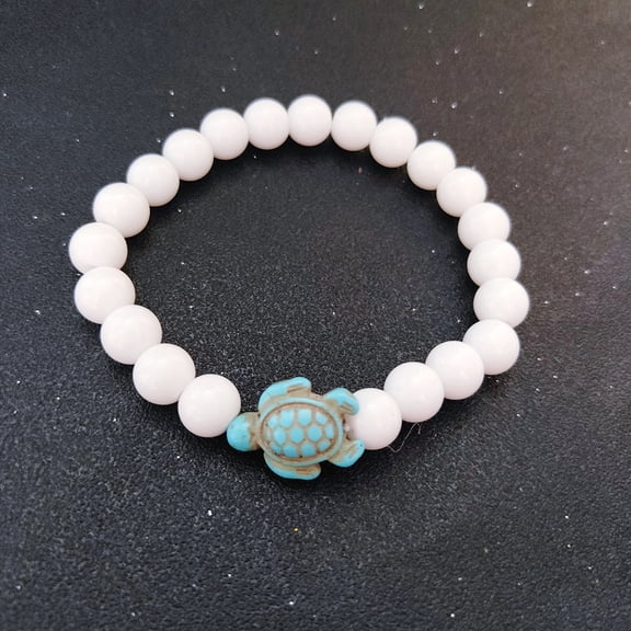 Unisex Turtle Beaded Bracelet - Natural Turquoise, Volcanic Stone & White Howlite Bracelet