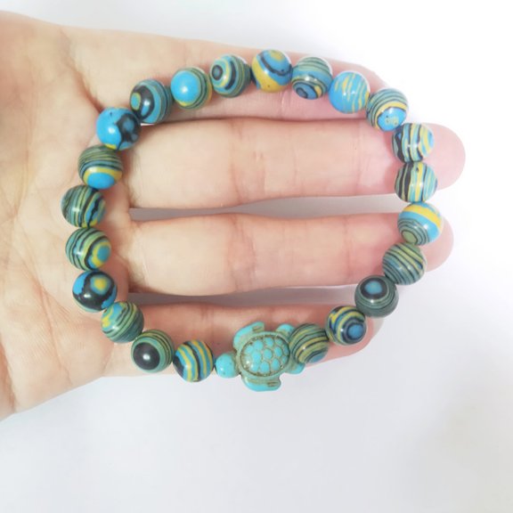 Unisex Turtle Beaded Bracelet - Natural Turquoise, Volcanic Stone & White Howlite Bracelet