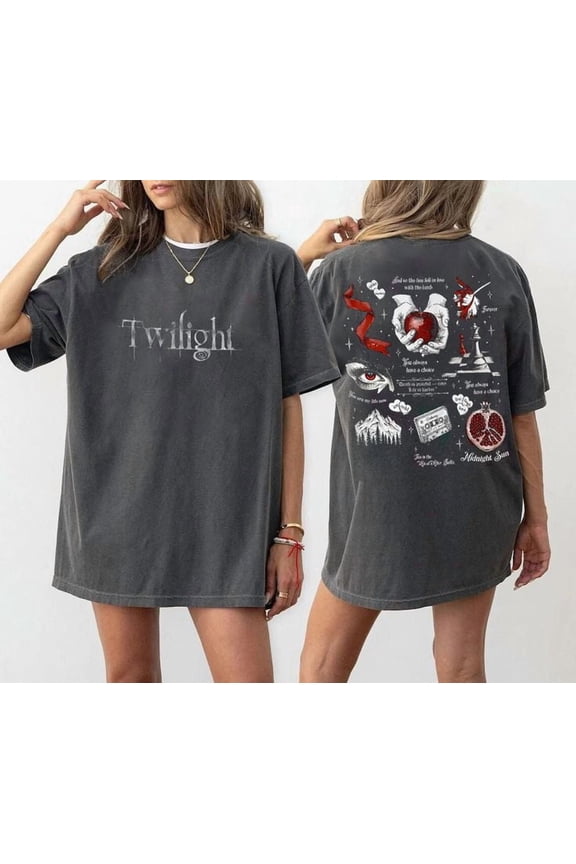 Unisex Twilight Book Cover Aesthetic Two Sides Vintage T-Shirt, Sizes S-5XL, Tbun