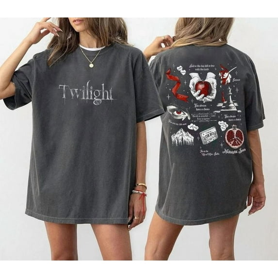 Unisex Twilight Book Cover Aesthetic Two Sides Vintage T-Shirt, Sizes S-5XL, Tbun