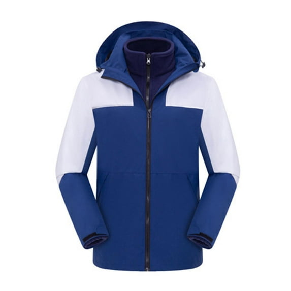 Unisex Two-Piece Three-in-One Windbreaker Outdoor Hooded Color Block Cargo Jackets Casual Long Sleeve Outerwear