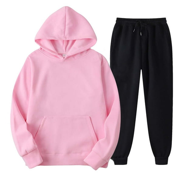 Unisex Two Piece Tracksuit Set Long Sleeve Sweatsuits & Pants Casual OutfitsMen's And Women's Sports Tracksuits Pullover Hoodies Sweatpants Fall Winter Suit Pink L