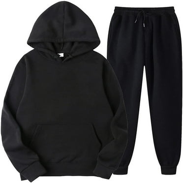 Unisex Two Piece Tracksuit Set Long Sleeve Sweatsuits & Pants Casual Outfits Clearance Men's And Women's Sports Tracksuits Pullover Hoodies Sweatpants Fall Winter Suit Black XXL