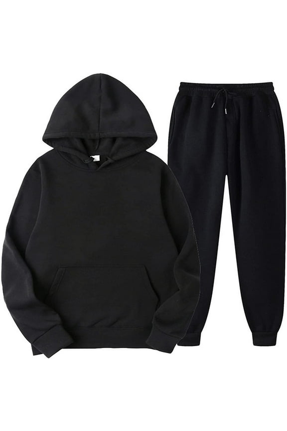 Unisex Two Piece Tracksuit Set Long Sleeve Sweatsuits & Pants Casual OutfitsMen's And Women's Sports Tracksuits Pullover Hoodies Sweatpants Fall Winter Suit Black M