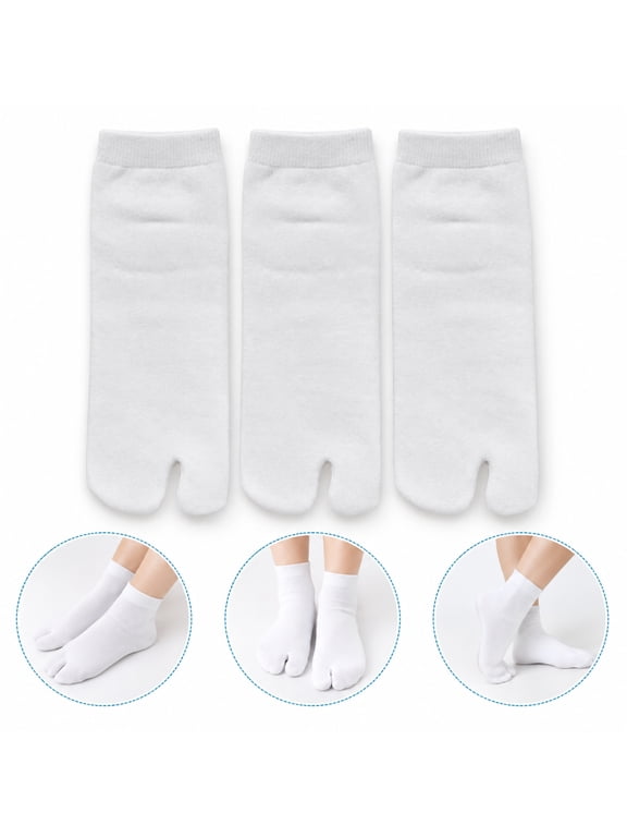 Unisex Two Toe Socks 3-Pack, White Split Toe Ankle Socks, Comfortable Low Cut Everyday Socks, Size 10-13