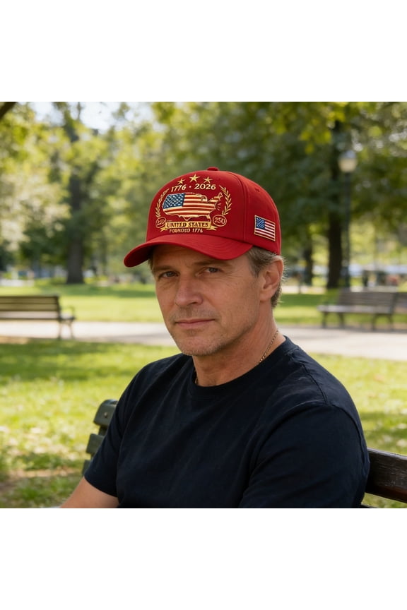Unisex USA 1776-2026 250th Anniversary Embroidered Baseball Cap Adjustable Snapback Patriotic Hat for Men & Women,Red