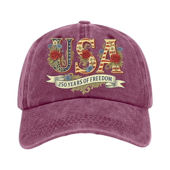 Unisex USA 250th Anniversary Floral Print Distressed Washed Baseball Cap 250 Years Of Freedom Patriotic Adjustable Dad Hat Multi Color Options 1776-2026 America Patriotic Hats For Men Women