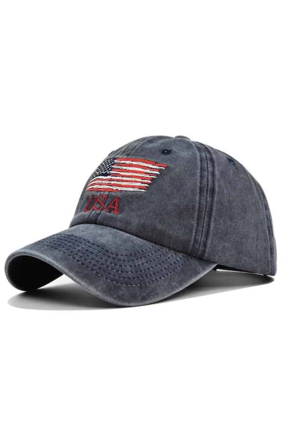 Unisex USA Flag Baseball Cap, Patriotic Embroidered Cotton Snapback Hat, Distressed Washed Adjustable Cap for 4th of July, Independence Day, Outdoor Events and Daily Wear-Navy