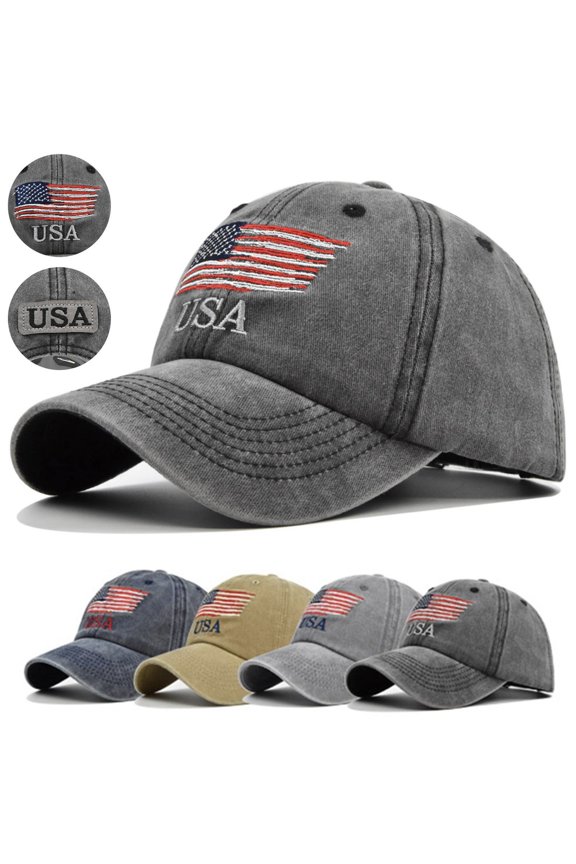 Unisex USA Flag Baseball Cap, Patriotic Embroidered Cotton Snapback Hat, Distressed Washed Adjustable Cap for 4th of July, Independence Day, Outdoor Events and Daily Wear-Dark Gray