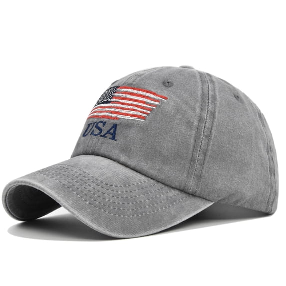 Unisex USA Flag Baseball Cap, Patriotic Embroidered Cotton Snapback Hat, Distressed Washed Adjustable Cap for 4th of July, Independence Day, Outdoor Events and Daily Wear-Gray