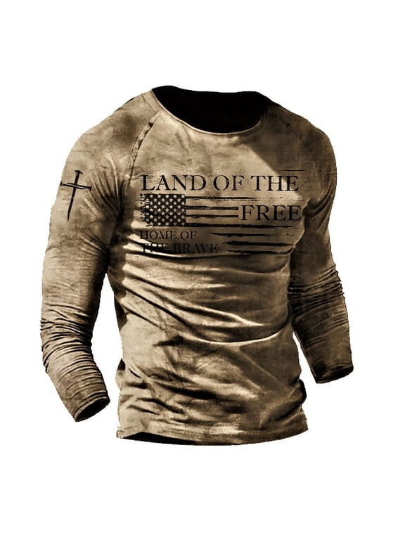 Unisex USA Flag Patriotic Long Sleeve T-Shirt Crew Neck Freedom Letter Jesus Cross Graphic Tee American Pride Casual Tops for Memorial Day Holiday